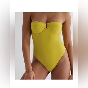 Balconette Convertible Body Contour Swim One-Piece Swimsuit yellow Sz sm